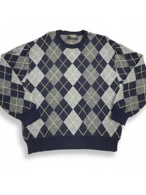 Brooks Brothers Italian Merino Wool Argyle Blue Gray Sweater Men's Medium